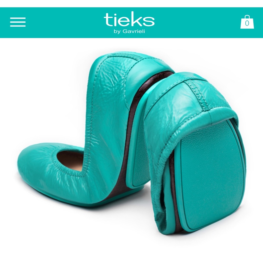 Tieks blue patent size 7 designer ballet flats teal blue stripe leather